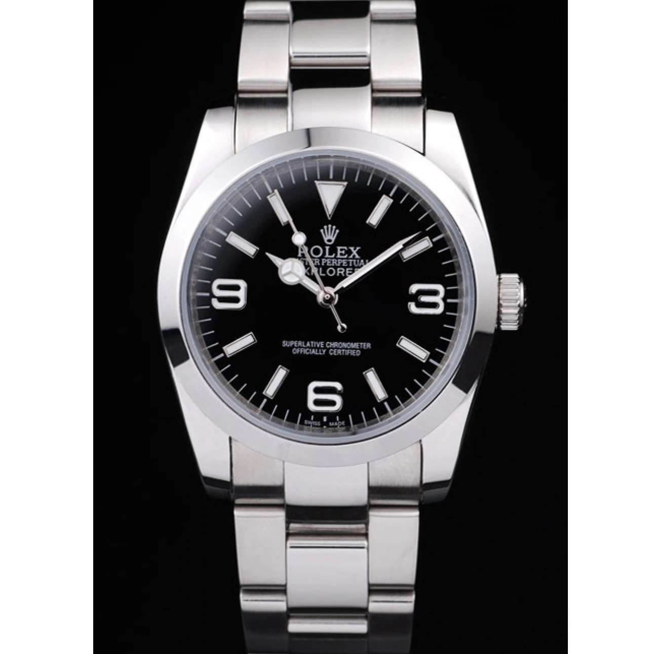 Aaa replica watch Explorer Rolex Steel Polished 98087 Black Dial Stainless 0807